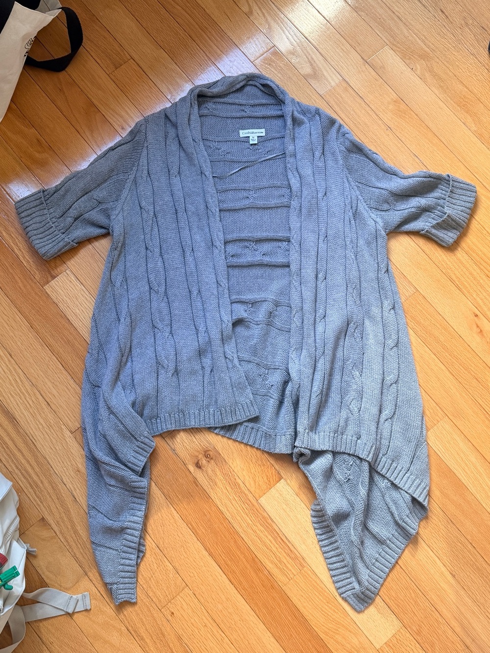 croft & barrow Light Gray Open-Front Cable Knit Cardigan